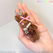 Plush Bunny Keychain with Pearl Necklace and Star Charm—Soft Furry Bag Charm for Backpacks, Handbags, and Keys—Cute Gift Accessory - Tiny Mochi