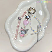 The Tiny Mochi Kawaii Angel Charm Keychain Kit is a DIY set with pastel pink beads, silver star, pink heart, and a cute gray elephant charm—perfect for making a Sanrio-inspired pearl, ribbon & star accessory for your phone, bag, or keyring.