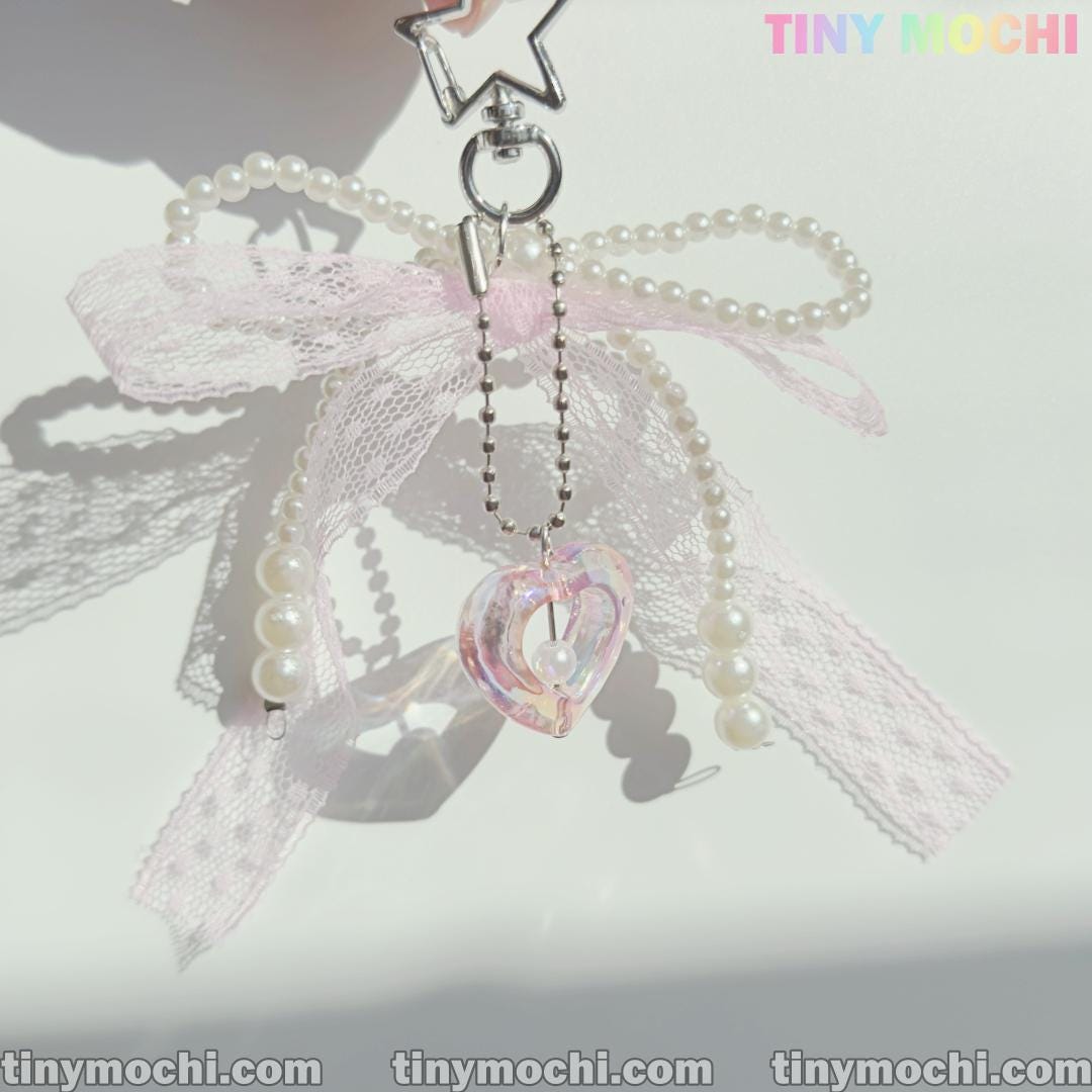 Pearl Bow Backpack Key Ring Pendant Bag Y2K Delicate Beaded Bag Charm Chain Bag Strap for Crossbody Cute Accessory for Women - Tiny Mochi
