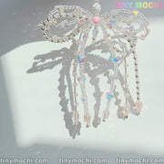 Pinky Crystal Bow Pearl Keychain – Elegant & Aesthetic Accessory for Bags, Keys and More - Tiny Mochi