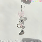 Y2K Pink Bow and Heart Phone Charm - Cute Keychain & Bag Accessory - Tiny Mochi