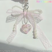 Pearl Bow Backpack Key Ring Pendant Bag Y2K Delicate Beaded Bag Charm Chain Bag Strap for Crossbody Cute Accessory for Women - Tiny Mochi
