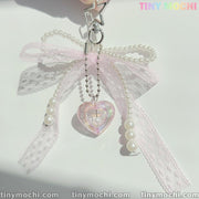 Pearl Bow Backpack Key Ring Pendant Bag Y2K Delicate Beaded Bag Charm Chain Bag Strap for Crossbody Cute Accessory for Women - Tiny Mochi