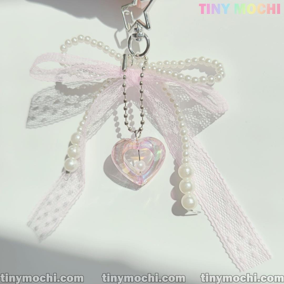 Pearl Bow Backpack Key Ring Pendant Bag Y2K Delicate Beaded Bag Charm Chain Bag Strap for Crossbody Cute Accessory for Women - Tiny Mochi