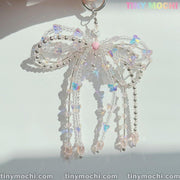 Pinky Crystal Bow Pearl Keychain – Elegant & Aesthetic Accessory for Bags, Keys and More - Tiny Mochi