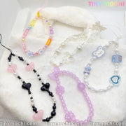Y2K Aesthetic Phone Charms Set - Bear, Butterfly, Heart Charms on Colorful Lanyards - Tiny Mochi