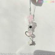 Y2K Pink Bow and Heart Phone Charm - Cute Keychain & Bag Accessory - Tiny Mochi