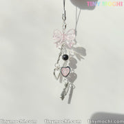 Y2K Pink Bow and Heart Phone Charm - Cute Keychain & Bag Accessory - Tiny Mochi