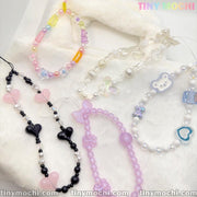 Y2K Aesthetic Phone Charms Set - Bear, Butterfly, Heart Charms on Colorful Lanyards - Tiny Mochi