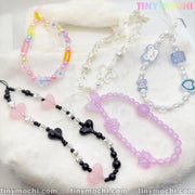 Y2K Aesthetic Phone Charms Set - Bear, Butterfly, Heart Charms on Colorful Lanyards - Tiny Mochi