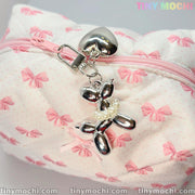 Silver Balloon Dog Keychain with Heart Charm—Cute Alloy Bag Pendant for Backpacks, Handbags, Car Keys, Gifts for Women & Girls - Tiny Mochi