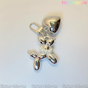 Silver Balloon Dog Keychain with Heart Charm—Cute Alloy Bag Pendant for Backpacks, Handbags, Car Keys, Gifts for Women & Girls - Tiny Mochi
