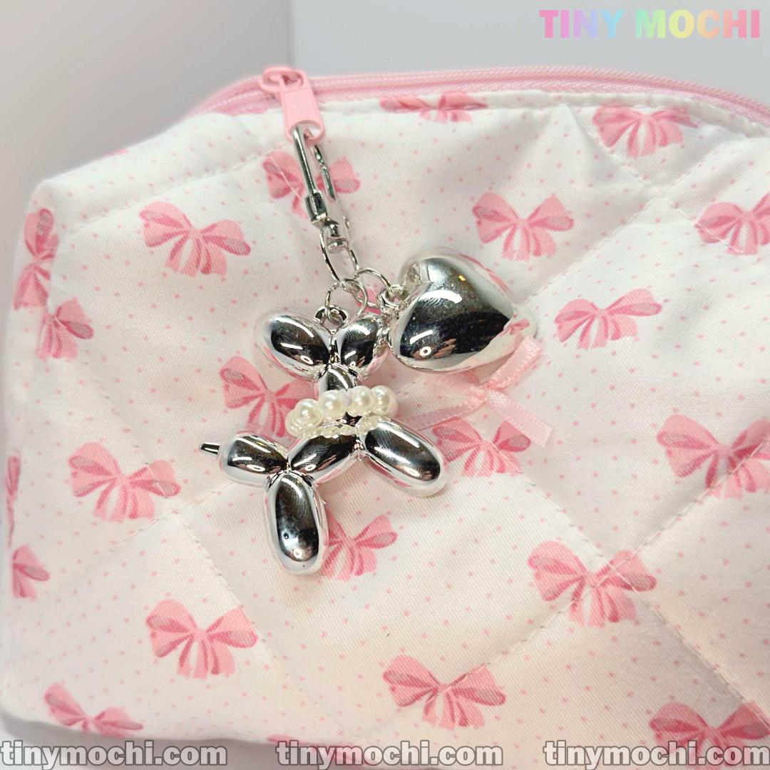 Silver Balloon Dog Keychain with Heart Charm—Cute Alloy Bag Pendant for Backpacks, Handbags, Car Keys, Gifts for Women & Girls - Tiny Mochi