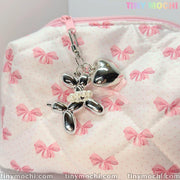 Silver Balloon Dog Keychain with Heart Charm—Cute Alloy Bag Pendant for Backpacks, Handbags, Car Keys, Gifts for Women & Girls - Tiny Mochi