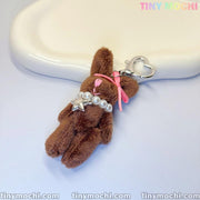 Plush Bunny Keychain with Pearl Necklace and Star Charm—Soft Furry Bag Charm for Backpacks, Handbags, and Keys—Cute Gift Accessory - Tiny Mochi