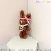 Plush Bunny Keychain with Pearl Necklace and Star Charm—Soft Furry Bag Charm for Backpacks, Handbags, and Keys—Cute Gift Accessory - Tiny Mochi