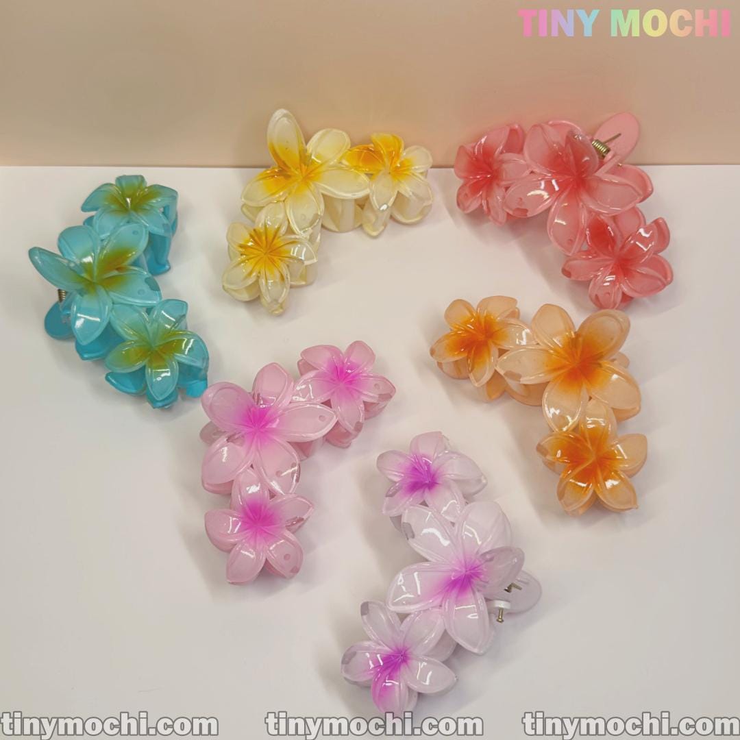 Plumeria Flower Claw Clip Hair Accessory, Durable Non-Slip Hair Claw for Women & Kids, Elegant Floral Hair Clip for Thick and Thin Hair - Tiny Mochi