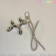 Silver Balloon Dog Keychain with Bead Bow | Cute Bag Charm & Purse Accessory - Tiny Mochi