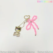 Pink Beaded Bow & Kitty Charm—Cute Keychain Bag Charm for Coquette Aesthetic - Tiny Mochi
