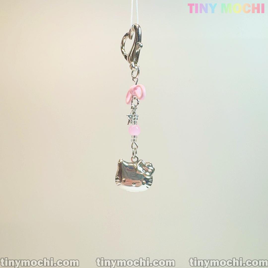 Pink Kitty Bow Charm – Cute Phone & Bag Accessory for Coquette Lovers - Tiny Mochi