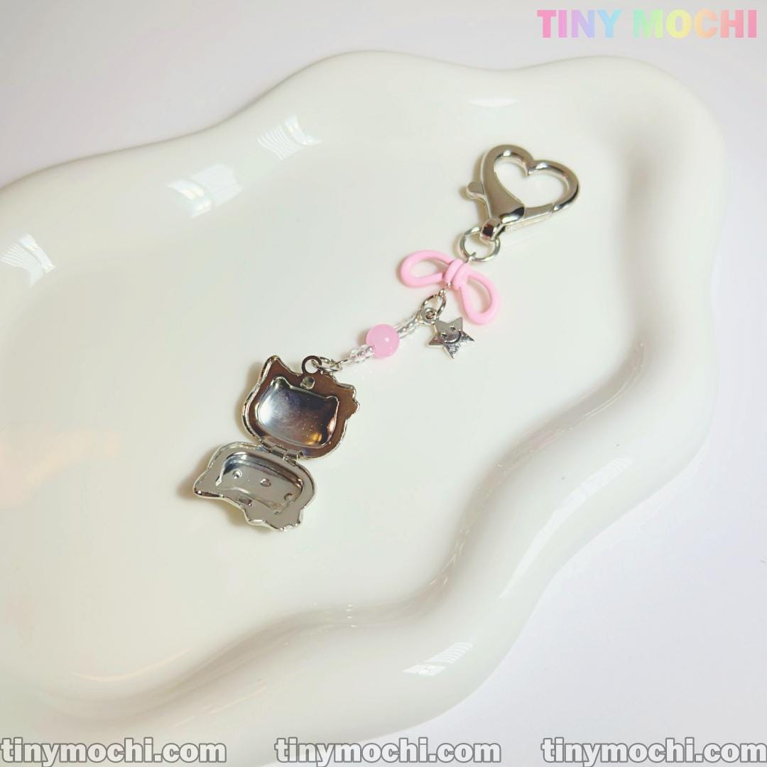 Pink Kitty Bow Charm – Cute Phone & Bag Accessory for Coquette Lovers - Tiny Mochi