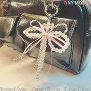 Pearl Bow Bag Charm Beaded Keychain for Purses Backpacks Cute Elegant Accessory Gift - Tiny Mochi