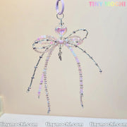 Iridescent Beaded Bow Bag Charm – Elegant Fairycore Keychain for Purses & Backpacks - Tiny Mochi