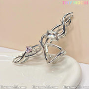 Silver Crystal Heart Hair Claw — Elegant Metal Hair Clip for Women - Tiny Mochi