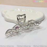 Silver Crystal Heart Hair Claw — Elegant Metal Hair Clip for Women - Tiny Mochi