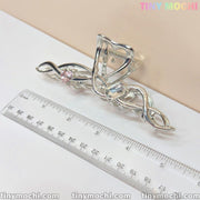 Silver Crystal Heart Hair Claw — Elegant Metal Hair Clip for Women - Tiny Mochi
