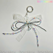 Iridescent Beaded Bow Charm – Handmade Fairycore & Coquette Aesthetic Keychain - Tiny Mochi