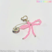 Pink Beaded Bow & Kitty Charm—Cute Keychain Bag Charm for Coquette Aesthetic - Tiny Mochi