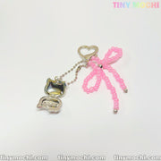 Pink Beaded Bow & Kitty Charm—Cute Keychain Bag Charm for Coquette Aesthetic - Tiny Mochi