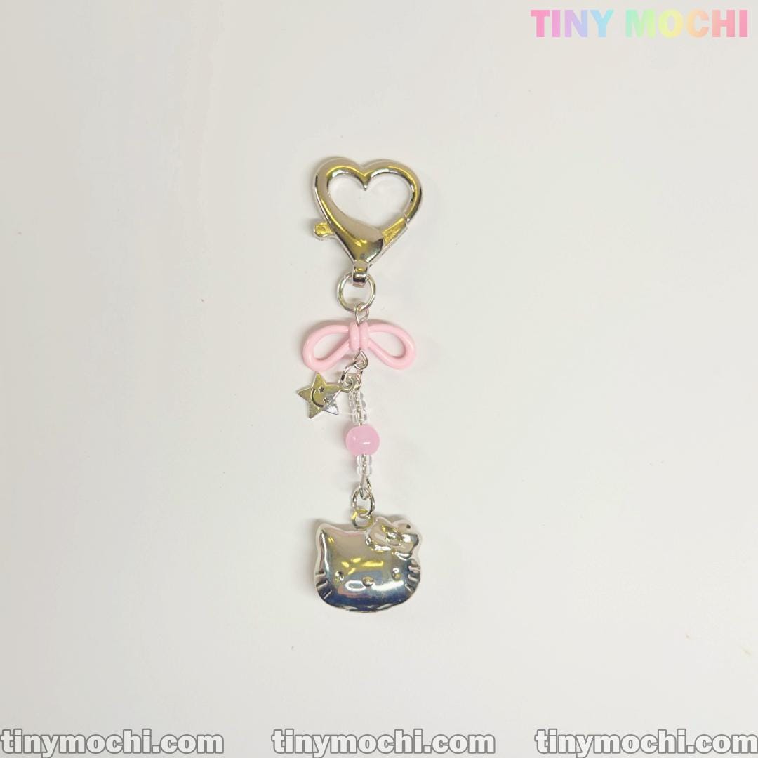 Pink Kitty Bow Charm – Cute Phone & Bag Accessory for Coquette Lovers - Tiny Mochi