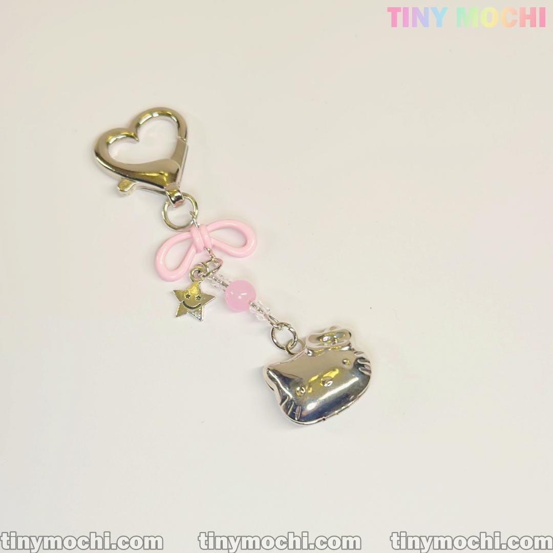 Pink Kitty Bow Charm – Cute Phone & Bag Accessory for Coquette Lovers - Tiny Mochi