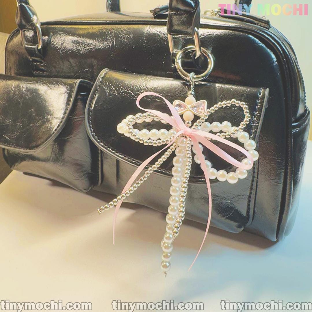Pearl Bow Bag Charm Beaded Keychain for Purses Backpacks Cute Elegant Accessory Gift - Tiny Mochi