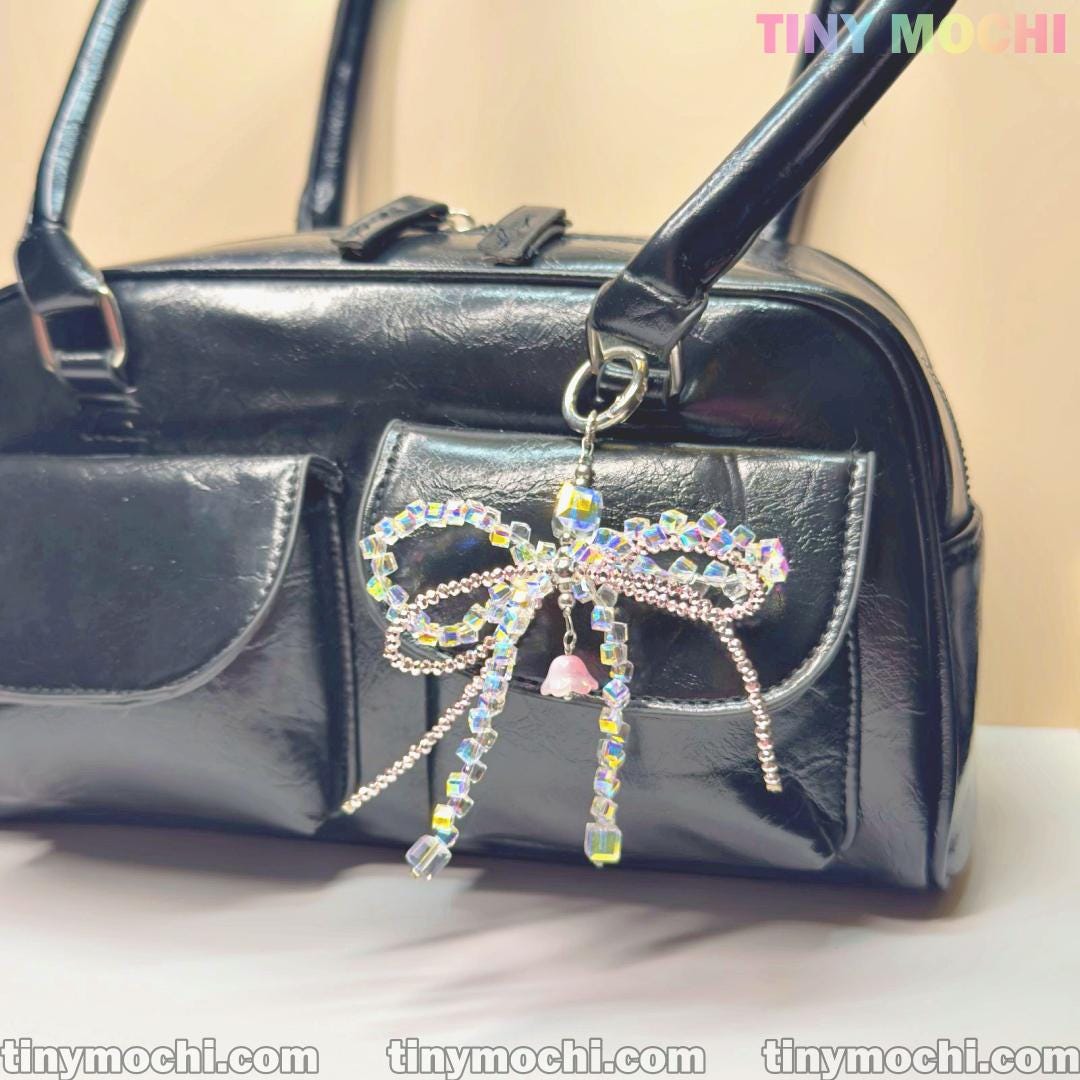 Iridescent Crystal Bow Charm – Elegant Bag & Phone Accessory - Tiny Mochi