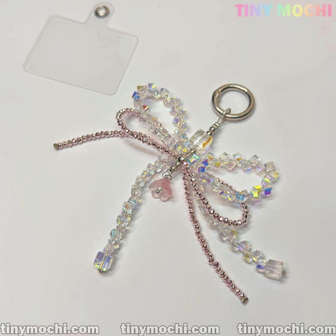 Iridescent Crystal Bow Charm – Elegant Bag & Phone Accessory - Tiny Mochi