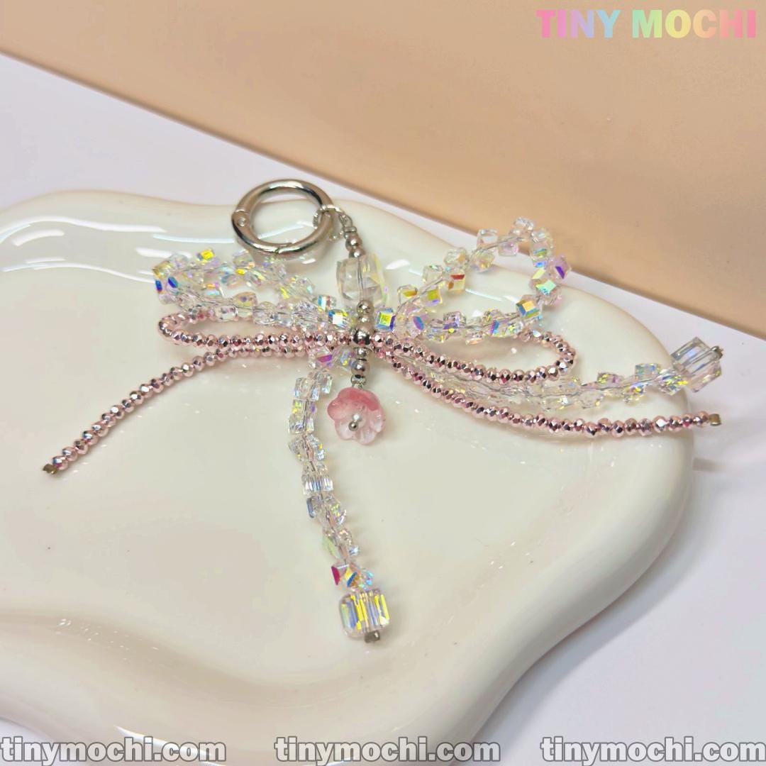 Iridescent Crystal Bow Charm – Elegant Bag & Phone Accessory - Tiny Mochi