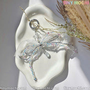 Iridescent Beaded Bow Charm – Handmade Fairycore & Coquette Aesthetic Keychain - Tiny Mochi