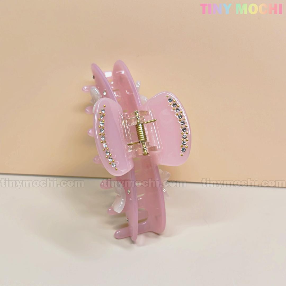 Pink Bow Claw Clip | Cute Hair Accessory | Butterfly Grip | Eco-Friendly Acetate Hair Claw | Kawaii Hair Clip | Rhinestone Claw Clip - Tiny Mochi