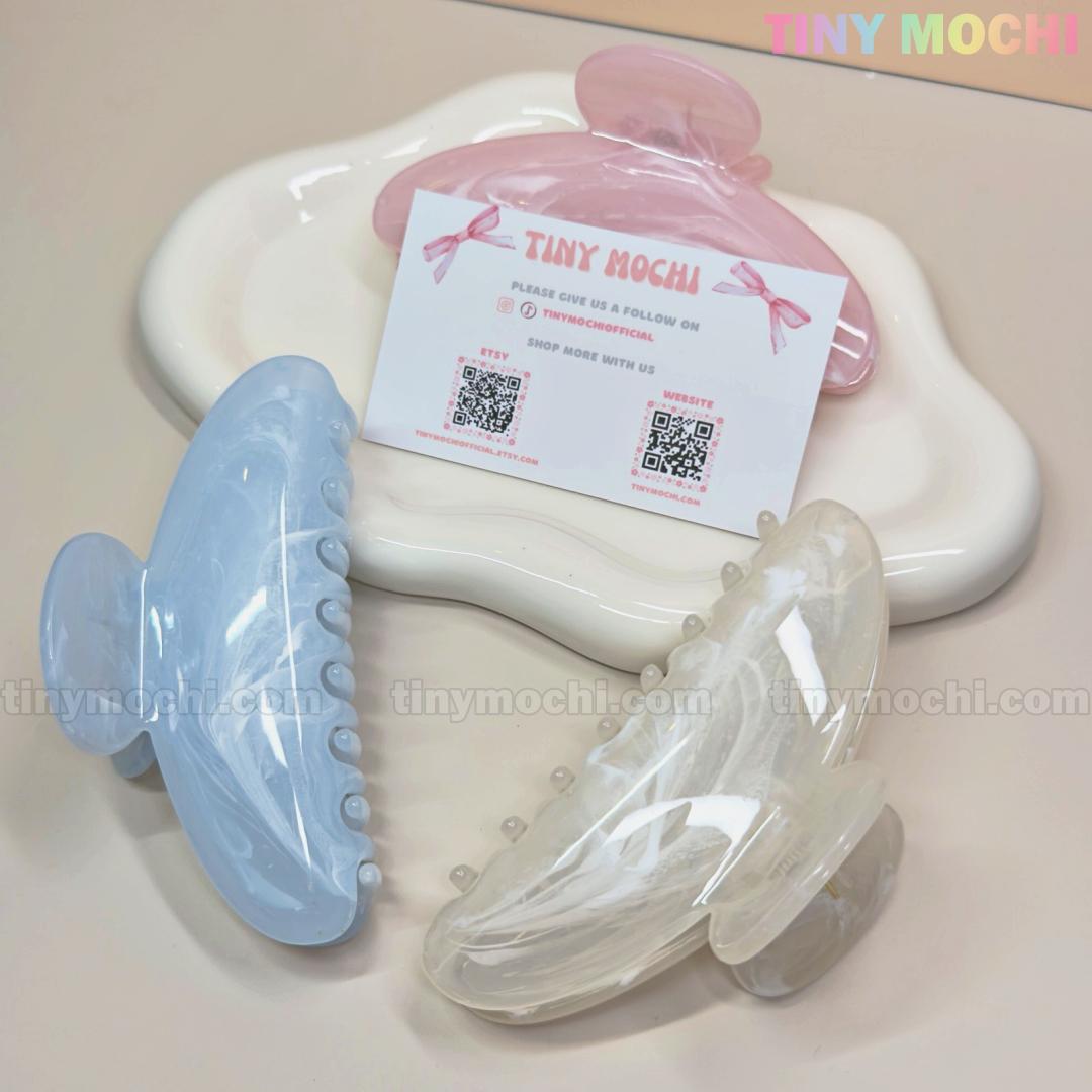 Large Marble Hair Claw Clip 11cm Crescent Acrylic Claw for Thick Hair Pastel Acetate Shark Clip for Women - Tiny Mochi
