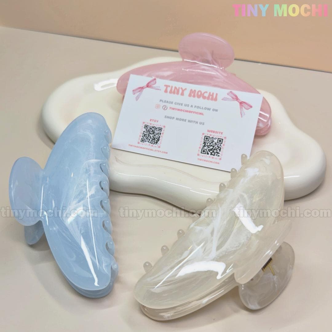 Large Marble Hair Claw Clip 11cm Crescent Acrylic Claw for Thick Hair Pastel Acetate Shark Clip for Women - Tiny Mochi