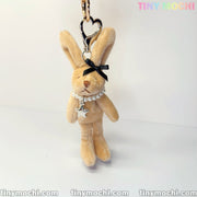 Cute Tall Beige Bunny Keychain with Silver Beads, Star Necklace — Soft Furry Bag Charm, Accessories for Purses, Cute Keychain - Tiny Mochi