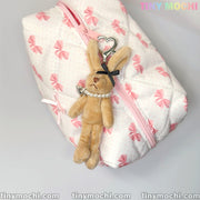 Cute Tall Beige Bunny Keychain with Silver Beads, Star Necklace — Soft Furry Bag Charm, Accessories for Purses, Cute Keychain - Tiny Mochi