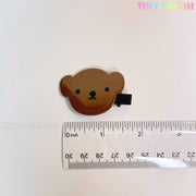 A Kawaii Bunny and Bear Hair Clip from Tiny Mochi is shown next to a clear ruler for scale on a white background, with Tiny Mochi in colorful letters at the top right. Cute cartoon animal snap & alligator clips for girls.