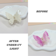 Tiny Mochis NEW UV Color-Changing Butterfly Hair Claw Clip—Double Layer Acetate Pastel—looks white in normal light, transforming to pink and purple under UV for a magical Fairycore touch. Perfect spring accessory!.