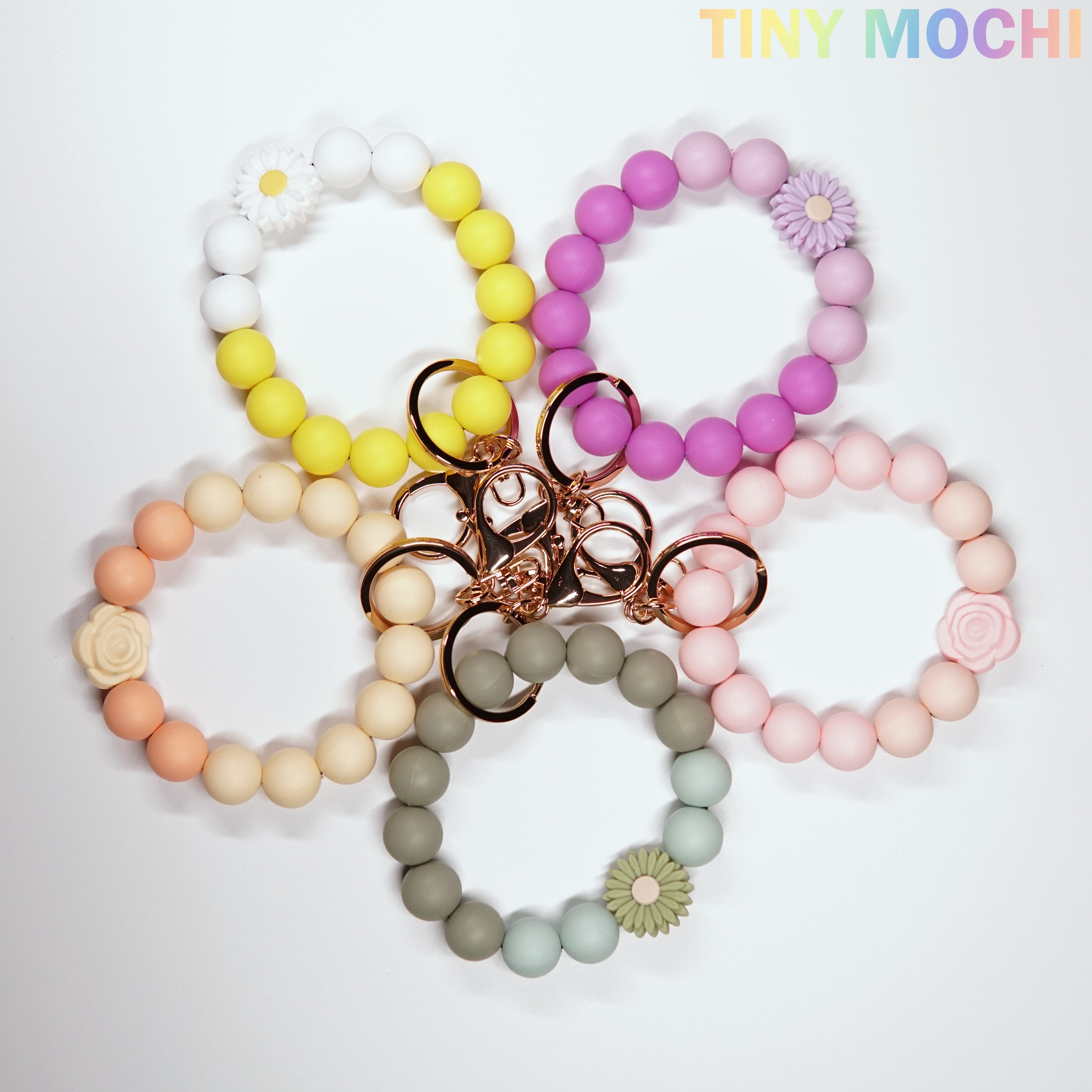 Flower Silicone Beads Elastic Keychain - Tiny Mochi