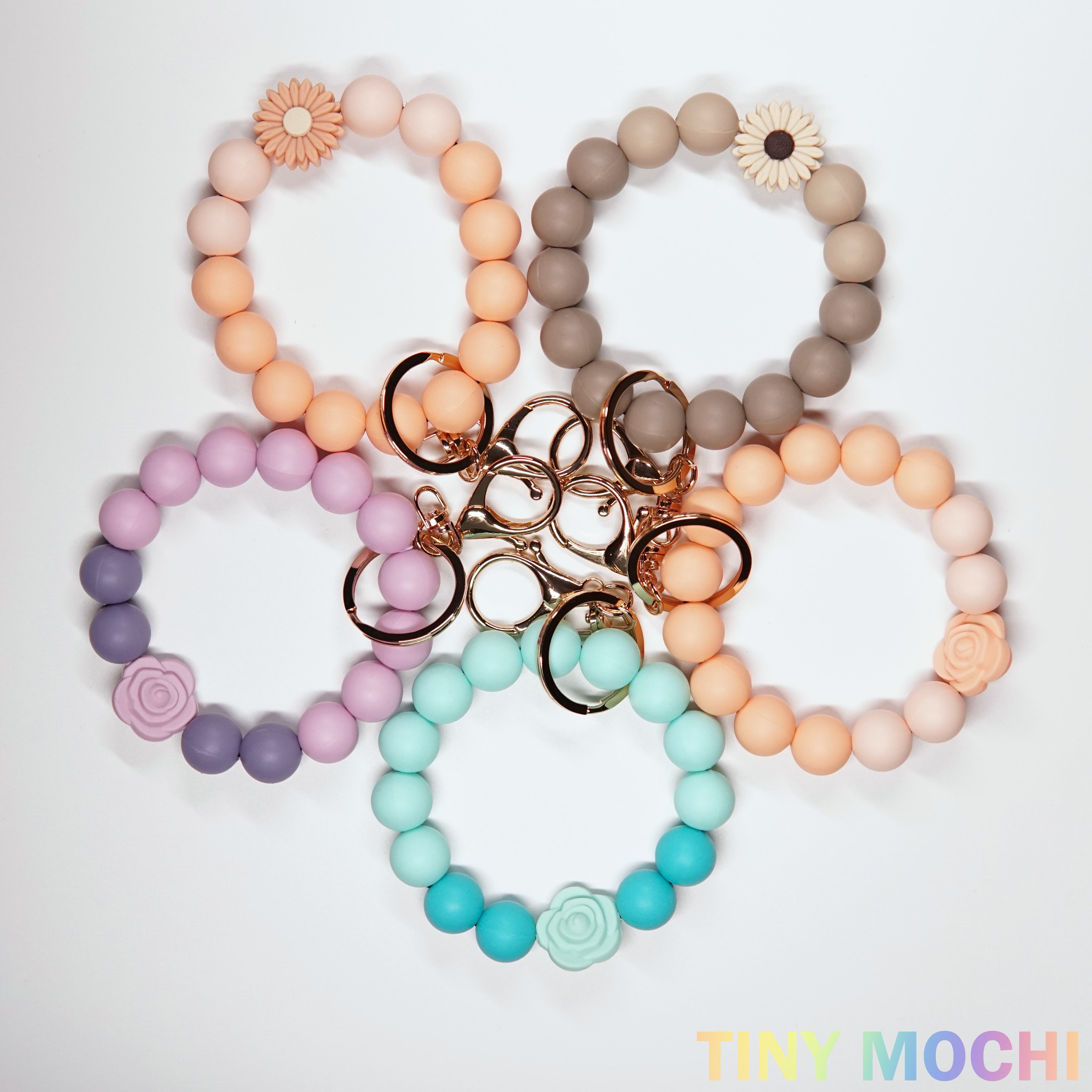 Flower Silicone Beads Elastic Keychain - Tiny Mochi