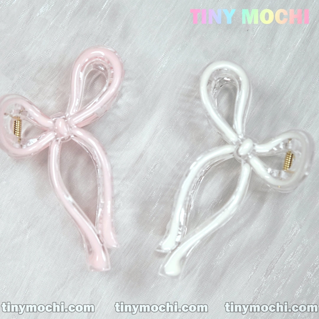 Jelly Color Bow Hair Clips in Pink and White - Cute and Durable Plastic Hair Accessories